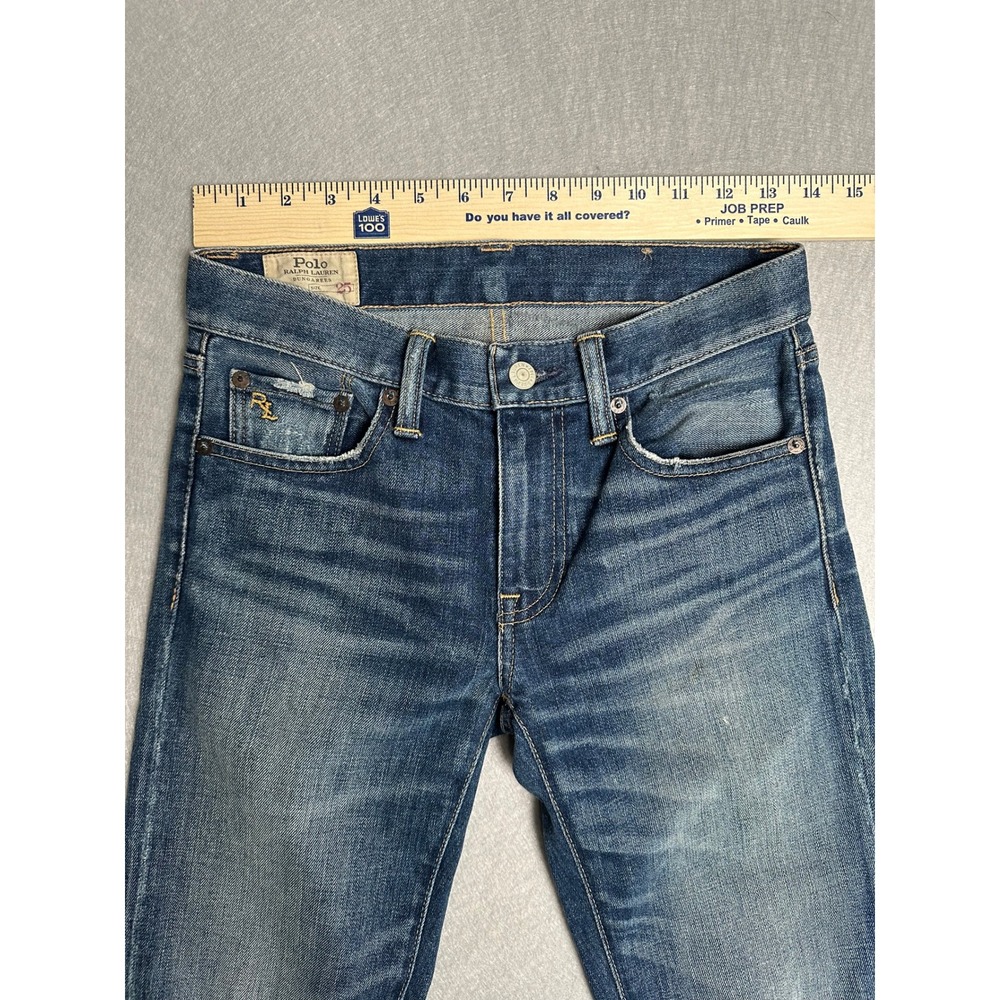 Polo Ralph Lauren Dungarees Slim Crop Jeans Blue Distressed Frayed Hem Size 25 - Picture 5 of 8